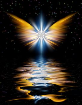 Shining Angel Wings above water surface.