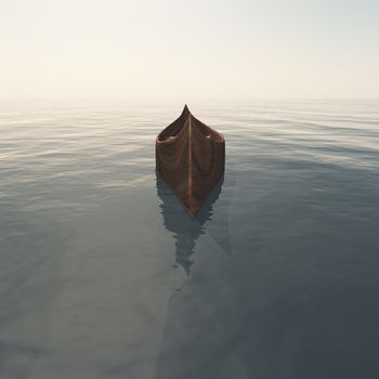 Empty canoe on the high seas.