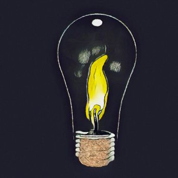 Surrealism. Light bulb with candle light inside.