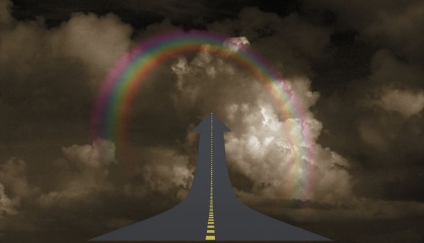Highway to sky in arrow shape, rainbow