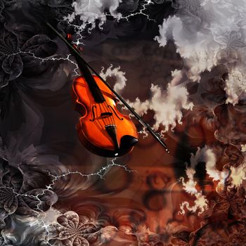 Violin in abstract clouds