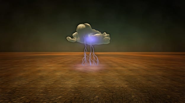 Cloud and lightning in arid land
