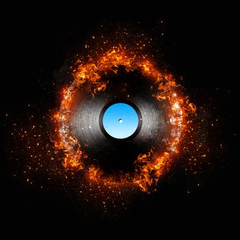 Illustrated record. Vinyl in fire.