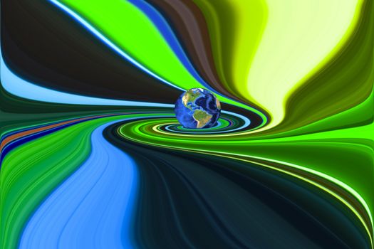 Planet Earth in swirling colorful background