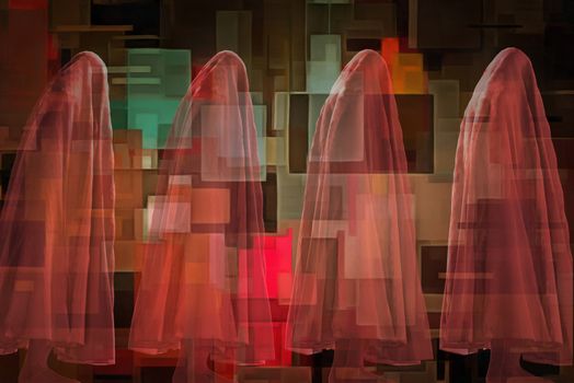 Ghostly figures and geometric art