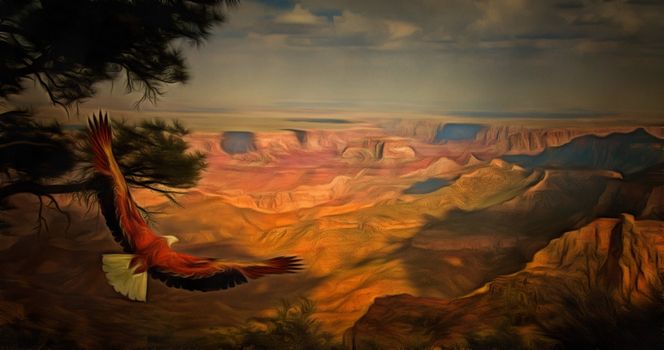Canvas Painting. Grand Canyon Eagle