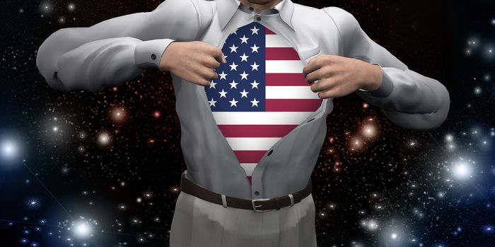 Opened shirt reveals USA Flag
