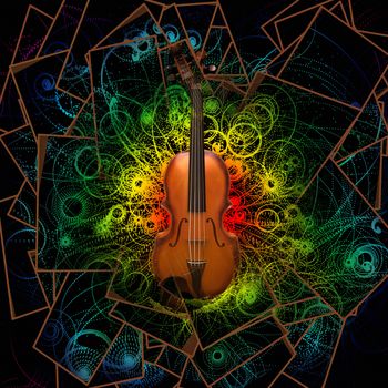 Digital modern painting. Violin on abstract background.