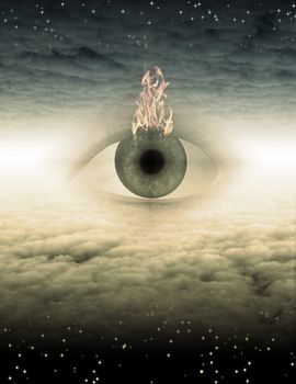 Large eye in cloudy space