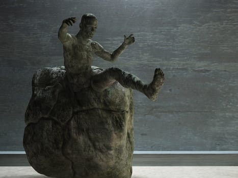 3d render. Figure of man comes out from stone.