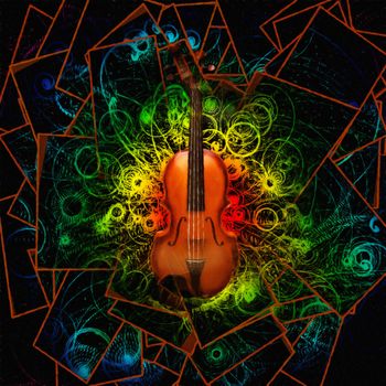 Digital modern painting. Violin on abstract background.