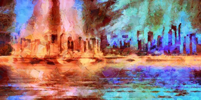 Colorful oil painting. Manhattan skyline
