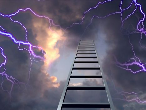 Lightning flashes with ladder to the top