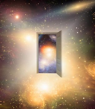 Open door in vivid space