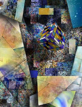 Abstract geometric composition. Colorful cube