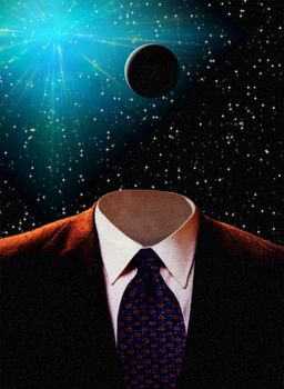 Empty Suit with Star field and Black Planet or Moon