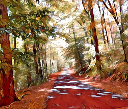 Oil painting. Autumn forest.