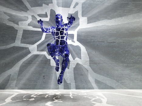 3d render. Figure of man with rays of light in motion.