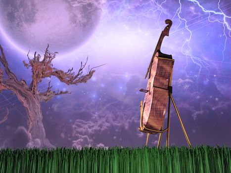 Cello in dream like landscape