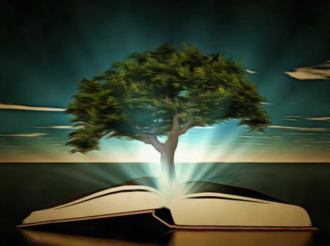 Tree grows from book.