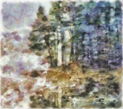 Impressionism modern. Forest in muted colors.