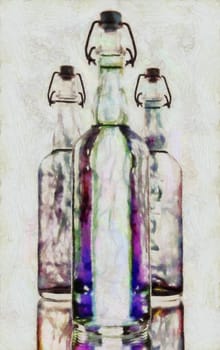 Painting. Three bottles. 3D rendering