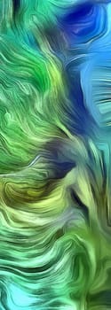 Fluid lines of color movement. Green is a main color. 3D rendering.