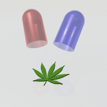 Capsule opened with Marijuana leaf