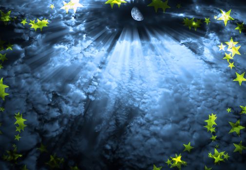 Moon light and stars. 3D rendering