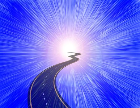 Abstract composition. Road in rays of light. 3D rendering