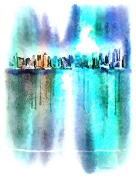 Modern painting. Water colors. Manhattan. 