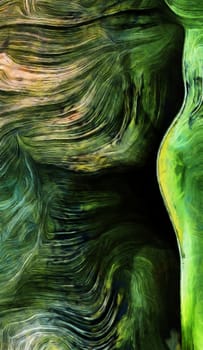 Fluid lines of green colors movement. 3D rendering.