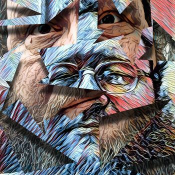 Abstract painting. Old man's face in glasses.