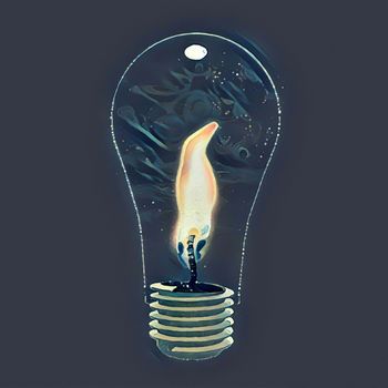 Surrealism. Light bulb with candle light inside.