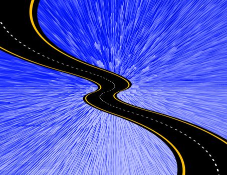 Abstract composition. Road in rays of light. 3D rendering