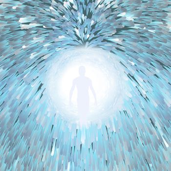 Tunnel of Light with figure. 3D rendering