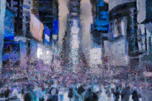 Times Square, surreal painting. 3D rendering