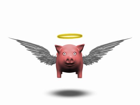 Pig with wings and gold halo