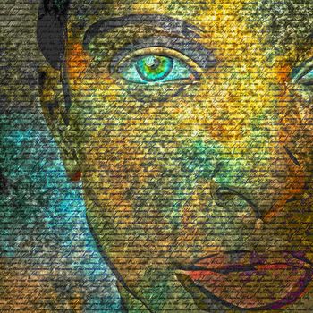 3D rendering. Woman with words. Image composed entirely of words. 