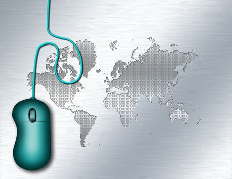 Computer mouse. World map background