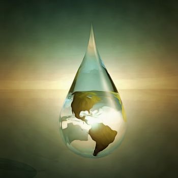 Water drop with earth inside.