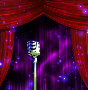 Classic Microphone with Colorful Stage Curtains