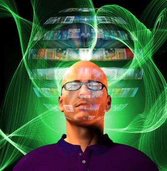 Man views video sphere surrounding his head