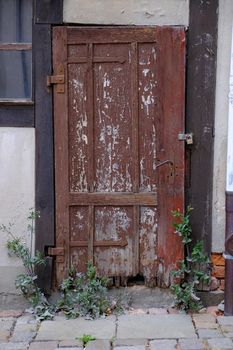 Old weathered wooden door