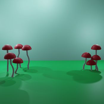 Close-up of a cartoon mushroom on a pastel background - 3d rendering. Volumetric illustration. Background for a postcard, desktop, billboard, announcement