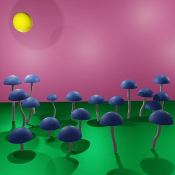 Close-up of a cartoon mushroom on a pastel background - 3d rendering. Volumetric illustration. Background for a postcard, desktop, billboard, announcement