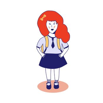 Cute girl in a school uniform with a backpack. illustration of a schoolgirl. Back to school.