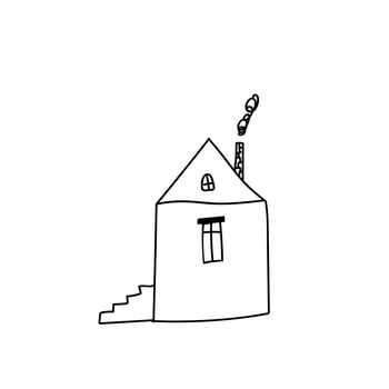 child s drawing of a house. doodle illustration isolated on white background.