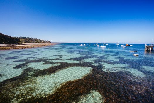 Flinders back beach and pier on a hot summer's afternoon in the Mornington Peninsula, Victoria, Australia