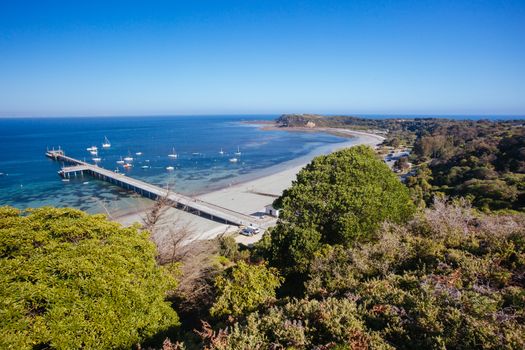 Flinders back beach and pier on a hot summer's evening in the Mornington Peninsula, Victoria, Australia